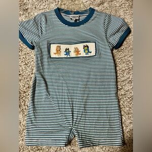 MK Designs Boutique Bluey Smocked Outfit.